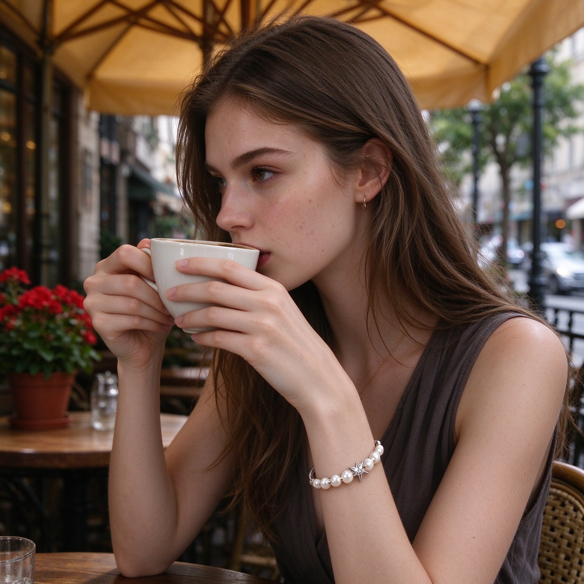 Silver Pearl North Star Cuff Bracelet