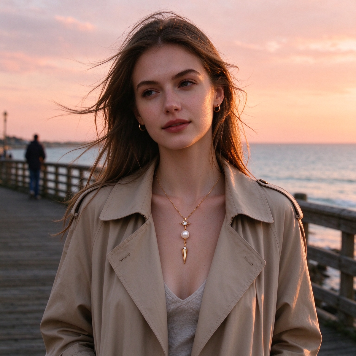 Star Spike Drop Pearl Gold Necklace