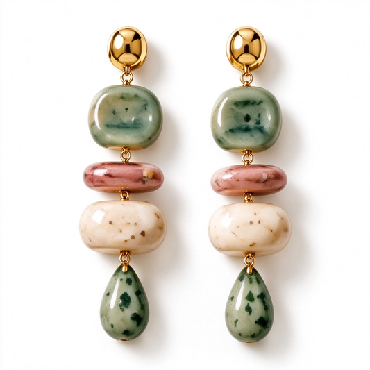 Stacked Natural Stone Bead Drop Earrings