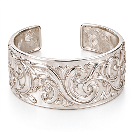 Vintage Engraved Silver Wide Cuff Bracelet