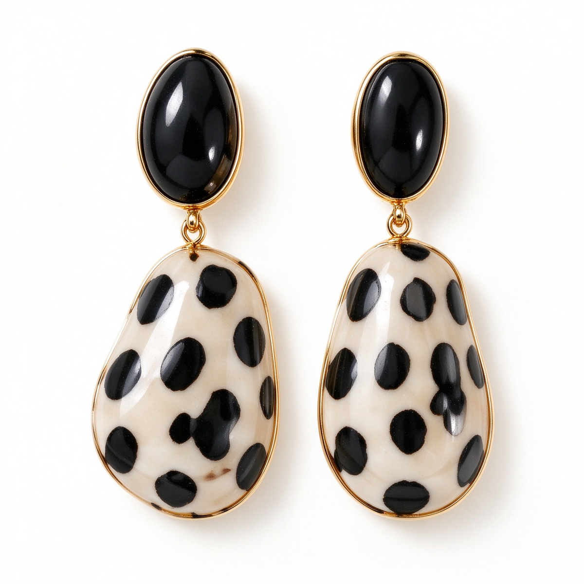 Black Onyx Leopard Print Teardrop Earrings