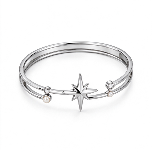 Silver Double Band North Star Bangle