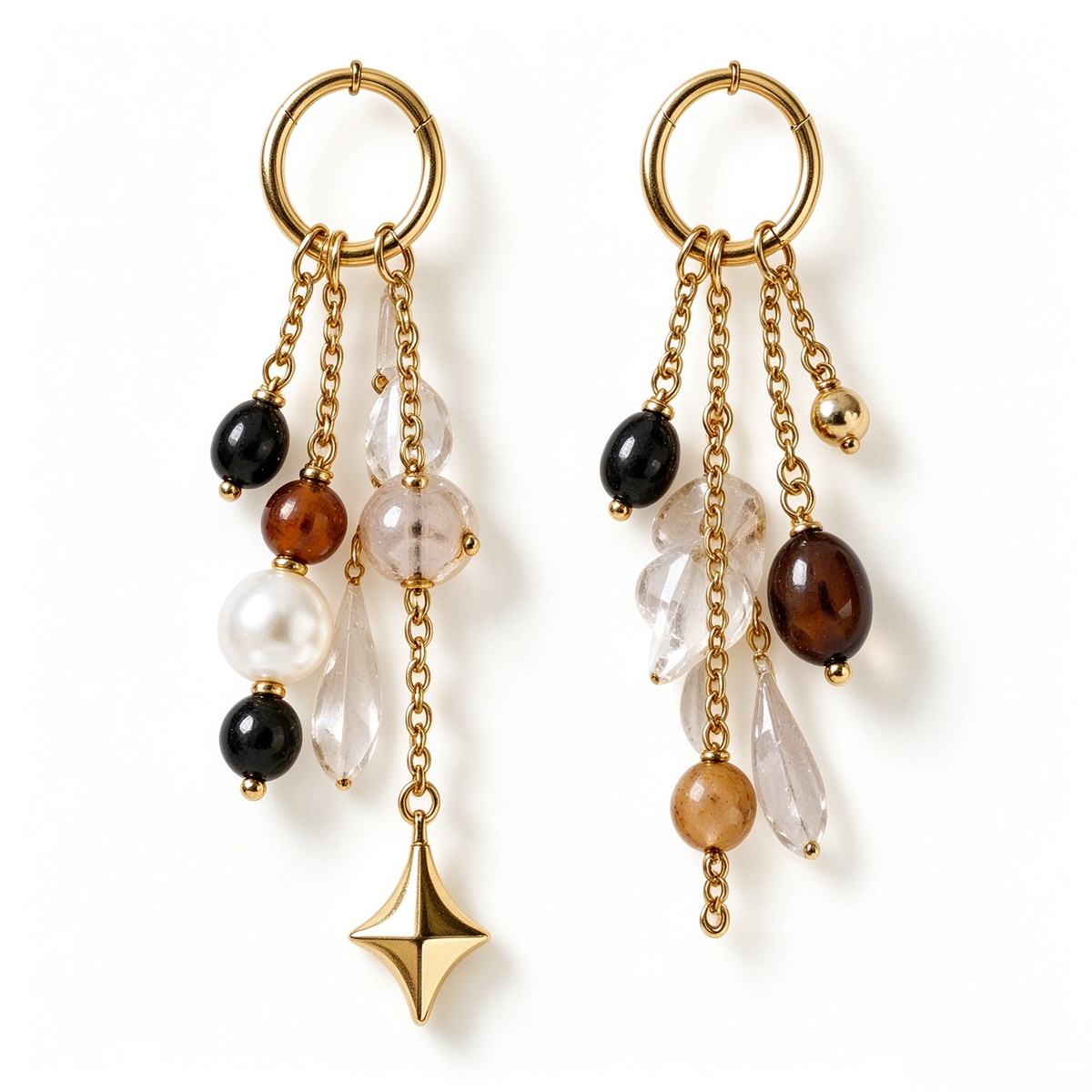 Mixed Gemstone Tassel Hoop Charm Earrings