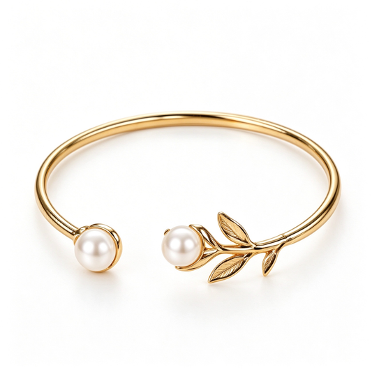 Gold Leaf Pearl Open Bangle