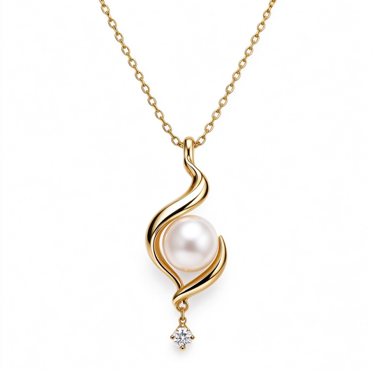 Swirl Gold Twist Pearl Pendant Necklace