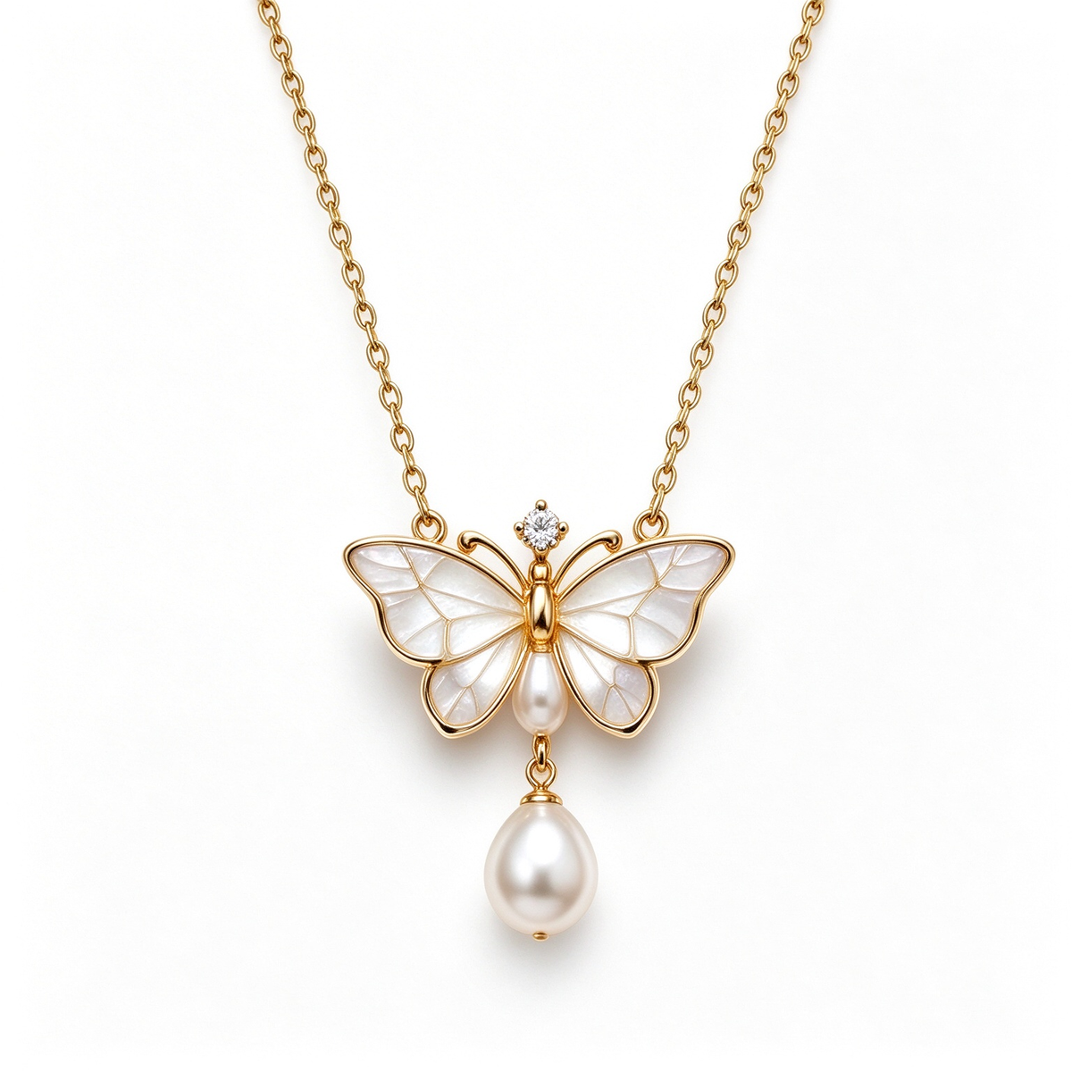 Mother Of Pearl Butterfly Double Pearl Necklace