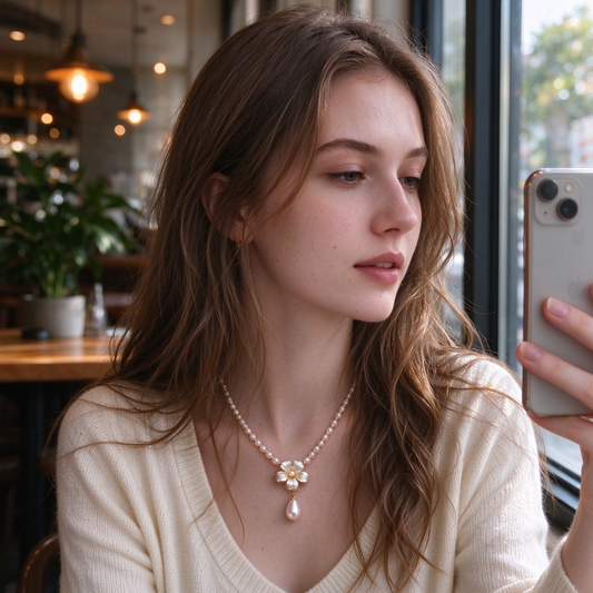 Gold Flower Teardrop Pearl Necklace