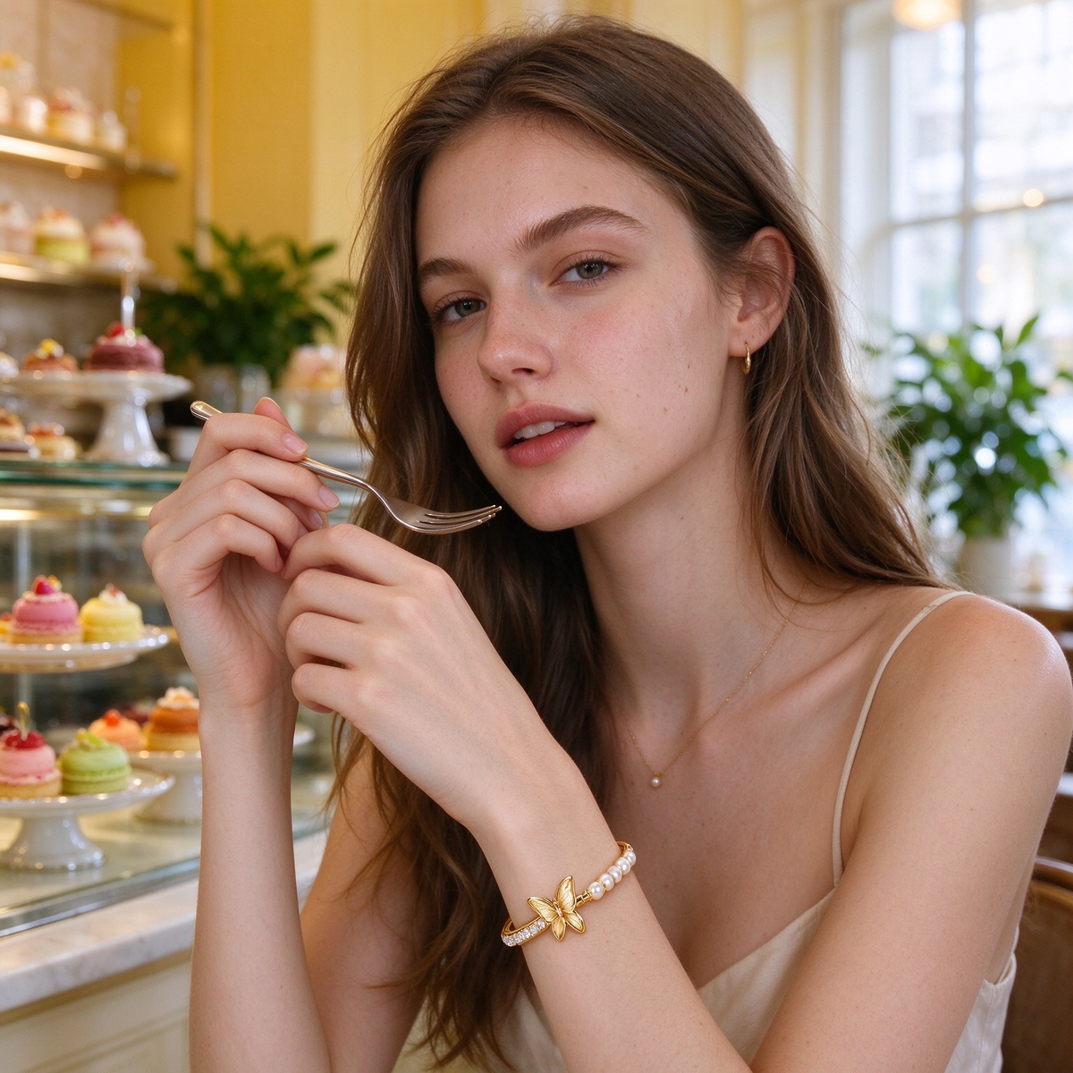 Gold Butterfly Pearl Bangle
