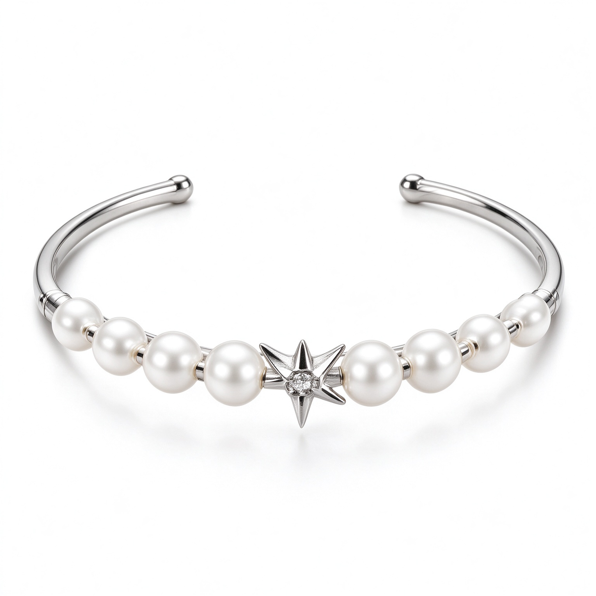 Silver Pearl North Star Cuff Bracelet