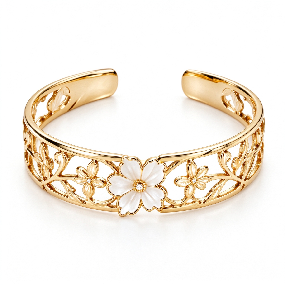 Gold Hollow Floral Cuff Bracelet
