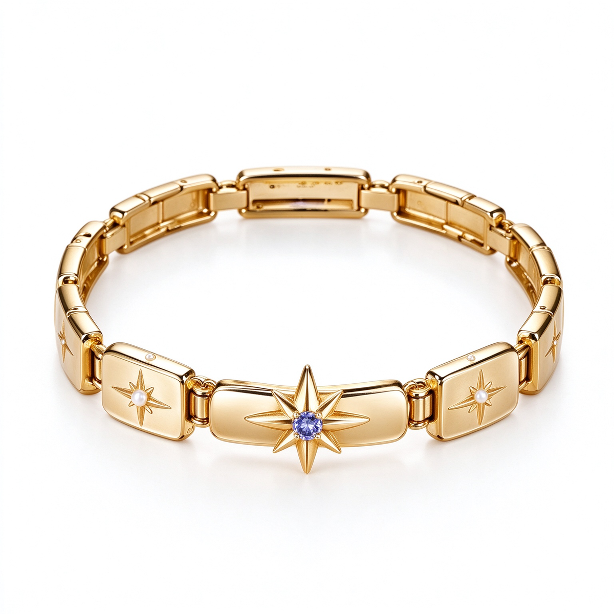 Gold Star Gemstone Link Bracelet