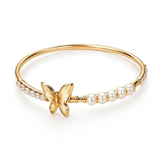 Gold Butterfly Pearl Bangle