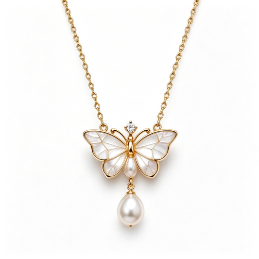 Mother Of Pearl Butterfly Double Pearl Necklace