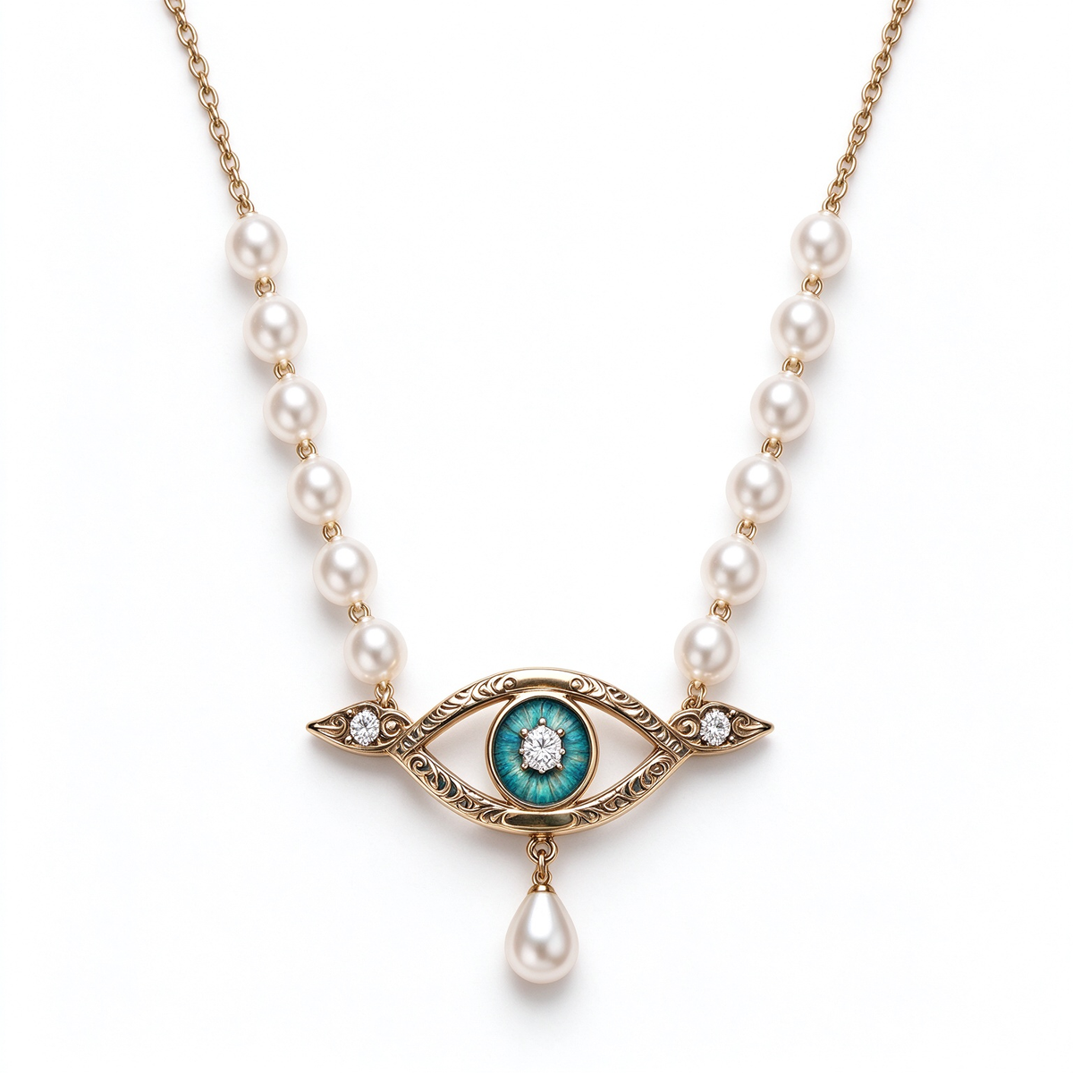 Vintage Evil Eye Pearl Strand Necklace